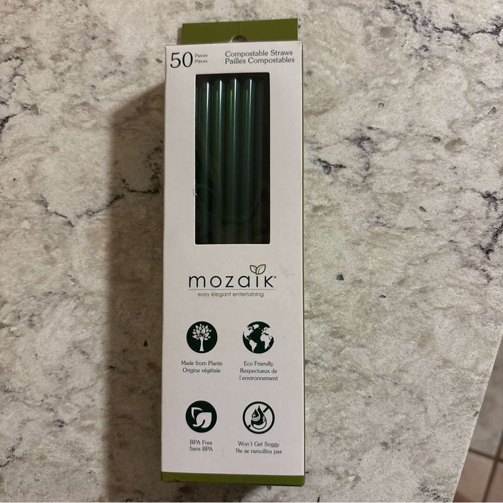 Mozaik Plant-Based Compostable Straws, (Case), Green 50 pack